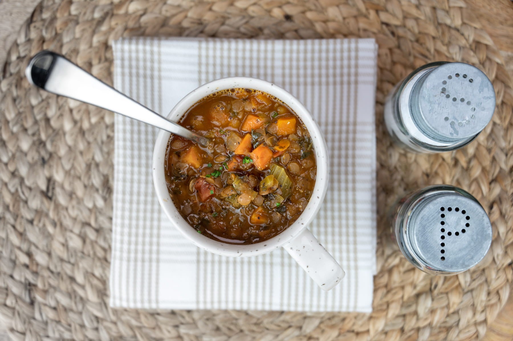 Sole Soups Brown Lentils with Kale upper view