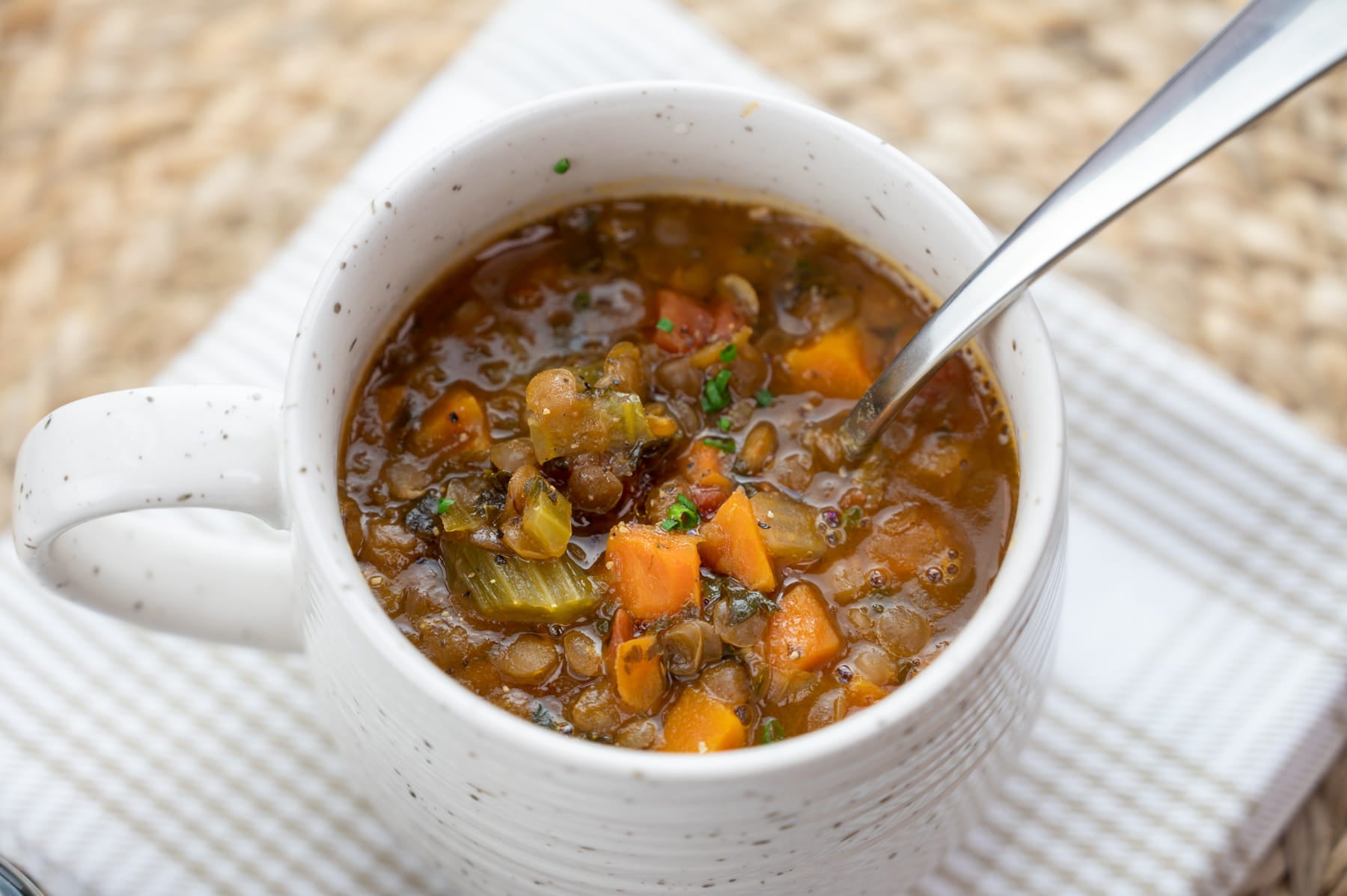 Sole Soups Brown Lentils with Kale close view